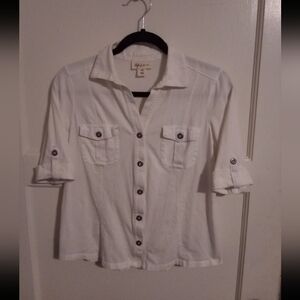 Style & Co. Classic White Button Down Collared Over Shirt With Pockets